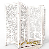 Low Height Solid Wood Room Divider Separator Wooden Partition 4 Panel ( Antique White ) - Wooden Twist UAE